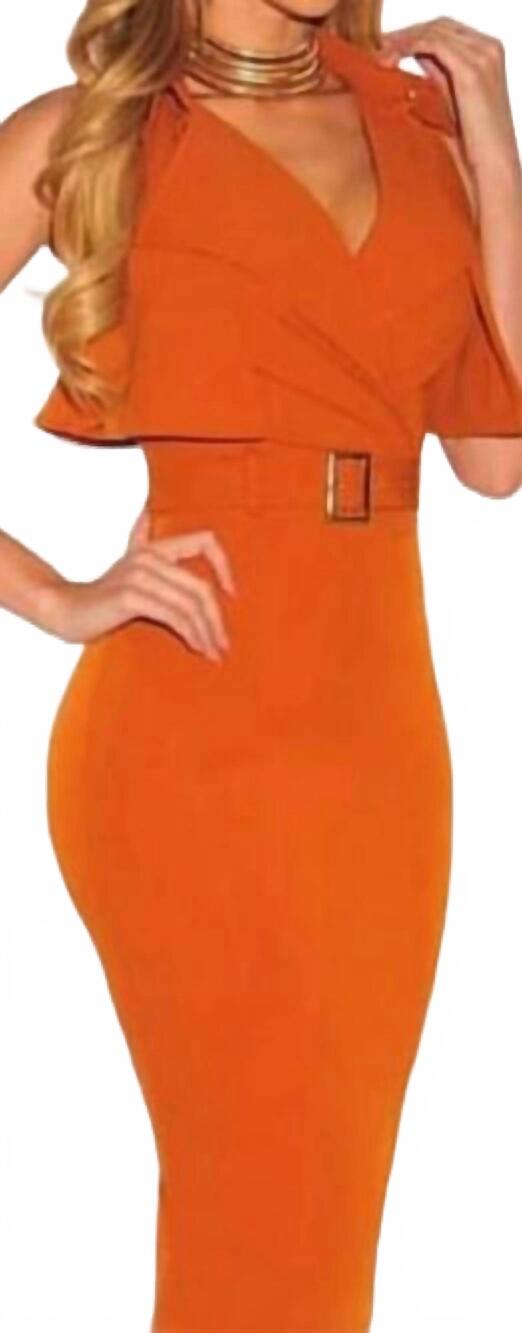 NEW XTAREN sleeveless midi dress in burnt orange
